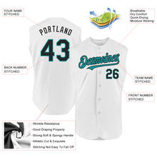 Load image into Gallery viewer, Custom White Black-Teal Authentic Sleeveless Baseball Jersey