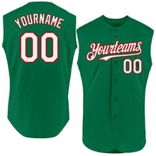 Load image into Gallery viewer, Custom Kelly Green White-Red Authentic Sleeveless Baseball Jersey