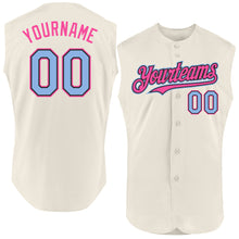 Load image into Gallery viewer, Custom Cream Light Blue Black-Pink Authentic Sleeveless Baseball Jersey