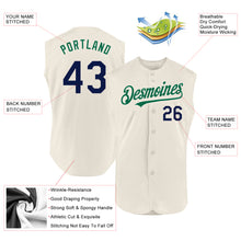 Load image into Gallery viewer, Custom Cream Navy-Kelly Green Authentic Sleeveless Baseball Jersey