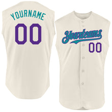 Load image into Gallery viewer, Custom Cream Purple-Teal Authentic Sleeveless Baseball Jersey