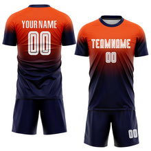 Load image into Gallery viewer, Custom Orange White-Navy Sublimation Fade Fashion Soccer Uniform Jersey
