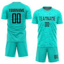 Load image into Gallery viewer, Custom Aqua Black Sublimation Soccer Uniform Jersey