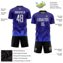 Load image into Gallery viewer, Custom Dark Purple White Royal-Navy Sublimation Soccer Uniform Jersey