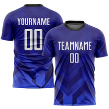 Load image into Gallery viewer, Custom Dark Purple White Royal-Navy Sublimation Soccer Uniform Jersey