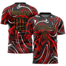 Load image into Gallery viewer, Custom Figure Black-Old Gold Sublimation Soccer Uniform Jersey