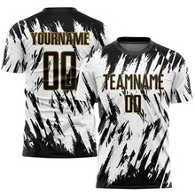 Load image into Gallery viewer, Custom White Black-Old Gold Sublimation Soccer Uniform Jersey