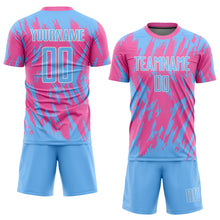 Load image into Gallery viewer, Custom Pink Light Blue-White Sublimation Soccer Uniform Jersey