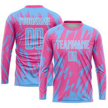 Load image into Gallery viewer, Custom Pink Light Blue-White Sublimation Soccer Uniform Jersey