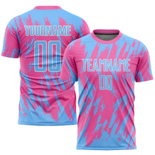 Load image into Gallery viewer, Custom Pink Light Blue-White Sublimation Soccer Uniform Jersey