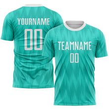 Load image into Gallery viewer, Custom Aqua White Sublimation Soccer Uniform Jersey