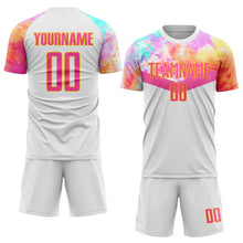 Load image into Gallery viewer, Custom White Pink-Gold Sublimation Soccer Uniform Jersey