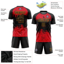 Load image into Gallery viewer, Custom Black Red-Gold Sublimation Soccer Uniform Jersey