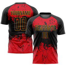 Load image into Gallery viewer, Custom Black Red-Gold Sublimation Soccer Uniform Jersey
