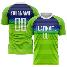 Load image into Gallery viewer, Custom Neon Green White-Royal Sublimation Soccer Uniform Jersey