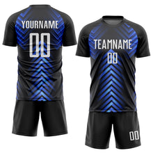 Load image into Gallery viewer, Custom Black White-Royal Sublimation Soccer Uniform Jersey