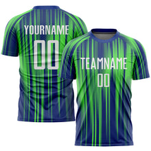 Load image into Gallery viewer, Custom Neon Green White-Royal Sublimation Soccer Uniform Jersey