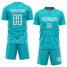 Load image into Gallery viewer, Custom Aqua White Sublimation Soccer Uniform Jersey