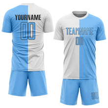 Load image into Gallery viewer, Custom White Light Blue-Black Sublimation Split Fashion Soccer Uniform Jersey