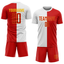 Load image into Gallery viewer, Custom White Red-Gold Sublimation Split Fashion Soccer Uniform Jersey