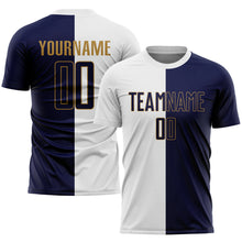 Load image into Gallery viewer, Custom White Navy-Old Gold Sublimation Split Fashion Soccer Uniform Jersey