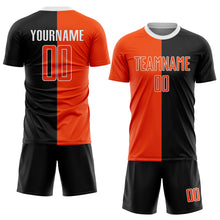 Load image into Gallery viewer, Custom Black Orange-White Sublimation Split Fashion Soccer Uniform Jersey