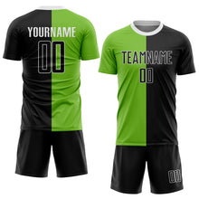 Load image into Gallery viewer, Custom Neon Green Black-White Sublimation Split Fashion Soccer Uniform Jersey