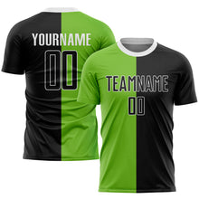 Load image into Gallery viewer, Custom Neon Green Black-White Sublimation Split Fashion Soccer Uniform Jersey