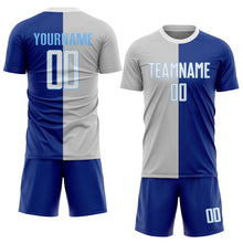 Load image into Gallery viewer, Custom Royal White-Gray Sublimation Split Fashion Soccer Uniform Jersey