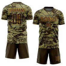 Load image into Gallery viewer, Custom Camo Brown-Gold Sublimation Salute To Service Soccer Uniform Jersey