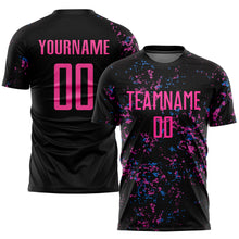 Load image into Gallery viewer, Custom Black Pink-Light Blue Sublimation Soccer Uniform Jersey