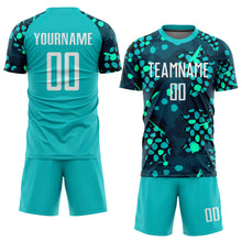 Load image into Gallery viewer, Custom Aqua White-Navy Sublimation Soccer Uniform Jersey