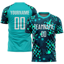 Load image into Gallery viewer, Custom Aqua White-Navy Sublimation Soccer Uniform Jersey