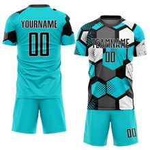 Load image into Gallery viewer, Custom Aqua Black-White Sublimation Soccer Uniform Jersey