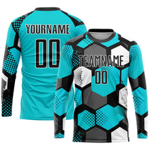 Load image into Gallery viewer, Custom Aqua Black-White Sublimation Soccer Uniform Jersey