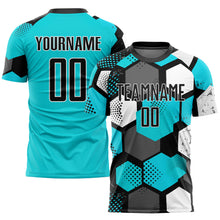 Load image into Gallery viewer, Custom Aqua Black-White Sublimation Soccer Uniform Jersey