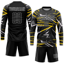 Load image into Gallery viewer, Custom Black Black-Gold Sublimation Soccer Uniform Jersey