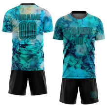 Load image into Gallery viewer, Custom Tie Dye Teal-Black Sublimation Soccer Uniform Jersey