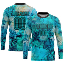 Load image into Gallery viewer, Custom Tie Dye Teal-Black Sublimation Soccer Uniform Jersey