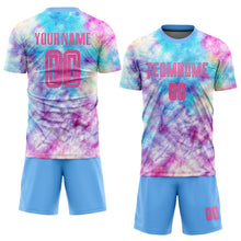Load image into Gallery viewer, Custom Tie Dye Pink-Light Blue Sublimation Soccer Uniform Jersey