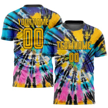 Load image into Gallery viewer, Custom Tie Dye Gold-Black Sublimation Soccer Uniform Jersey