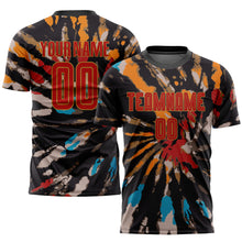 Load image into Gallery viewer, Custom Tie Dye Red-Old Gold Sublimation Soccer Uniform Jersey