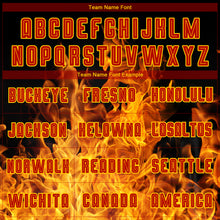 Load image into Gallery viewer, Custom Black Red-Gold Flame Sublimation Soccer Uniform Jersey