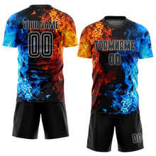 Load image into Gallery viewer, Custom Figure Black-White Flame Sublimation Soccer Uniform Jersey