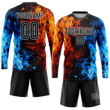 Load image into Gallery viewer, Custom Figure Black-White Flame Sublimation Soccer Uniform Jersey