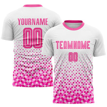 Load image into Gallery viewer, Custom White Pink Sublimation Soccer Uniform Jersey