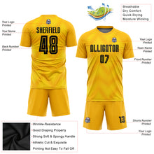 Load image into Gallery viewer, Custom Gold Black Sublimation Soccer Uniform Jersey
