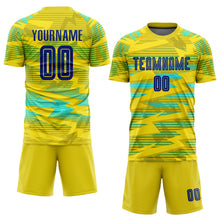 Load image into Gallery viewer, Custom Gold Royal-Light Blue Away Sublimation Soccer Uniform Jersey
