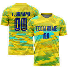 Load image into Gallery viewer, Custom Gold Royal-Light Blue Away Sublimation Soccer Uniform Jersey