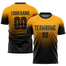 Load image into Gallery viewer, Custom Gold Black Sublimation Fade Fashion Soccer Uniform Jersey